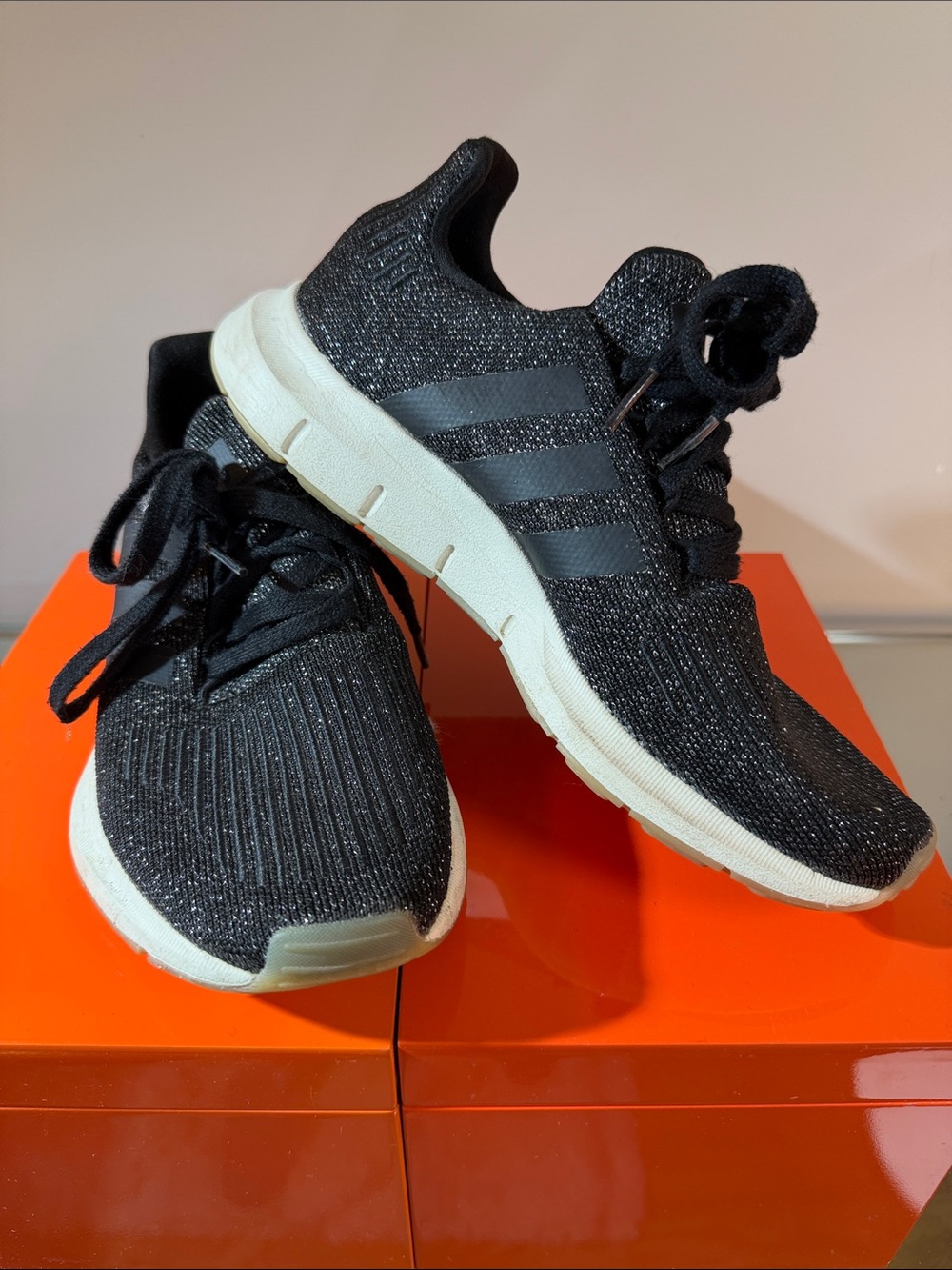 adidas Black Knit Sneakers with White Soles